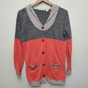 Miss‎ Me Hooded Cardigan Sweater Orange Grey Size Small Embellished Pockets